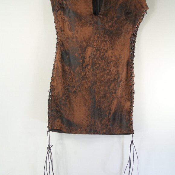 NEW House of CB 'Daphne' Antique Copper Lace up Mini Dress Size S #2016 - Picture 6 of 10